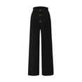thumbnail image 5 of YUGYXL High Elastic Waist Pants for Women Front Button Linen Long Pants Summer Wide Leg Beach Pants Ladies Loose Trousers Black XXL, 5 of 6
