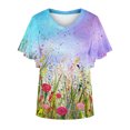thumbnail image 4 of Camiseta de manga corta suelta con cuello en V y estampado informal a la moda de verano para mujer Pompotops hkajfhjk471240, 4 of 5