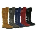 thumbnail image 2 of Women's Knee High Mid Calf Boots Ruched Suede Slouch Knitted Calf Buckles (Elma-02, Camel 11), 2 of 3