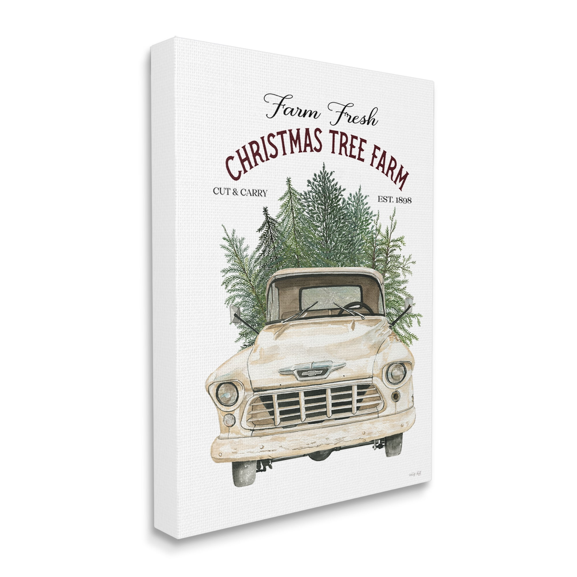 Christmas Tree Farm Vintage Car Holiday Signage Transportation Graphic Art Gallery-Wrapped Canvas Print Wall Art