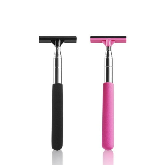 RUseeN Side Mirror Squeegee, 2 PCS Car Mirror Squeegee, Retractable 38.6 in Handle Car Rearview Mirror Wiper for All Vehicles, Universal Automotive Accessories(Black/Pink)