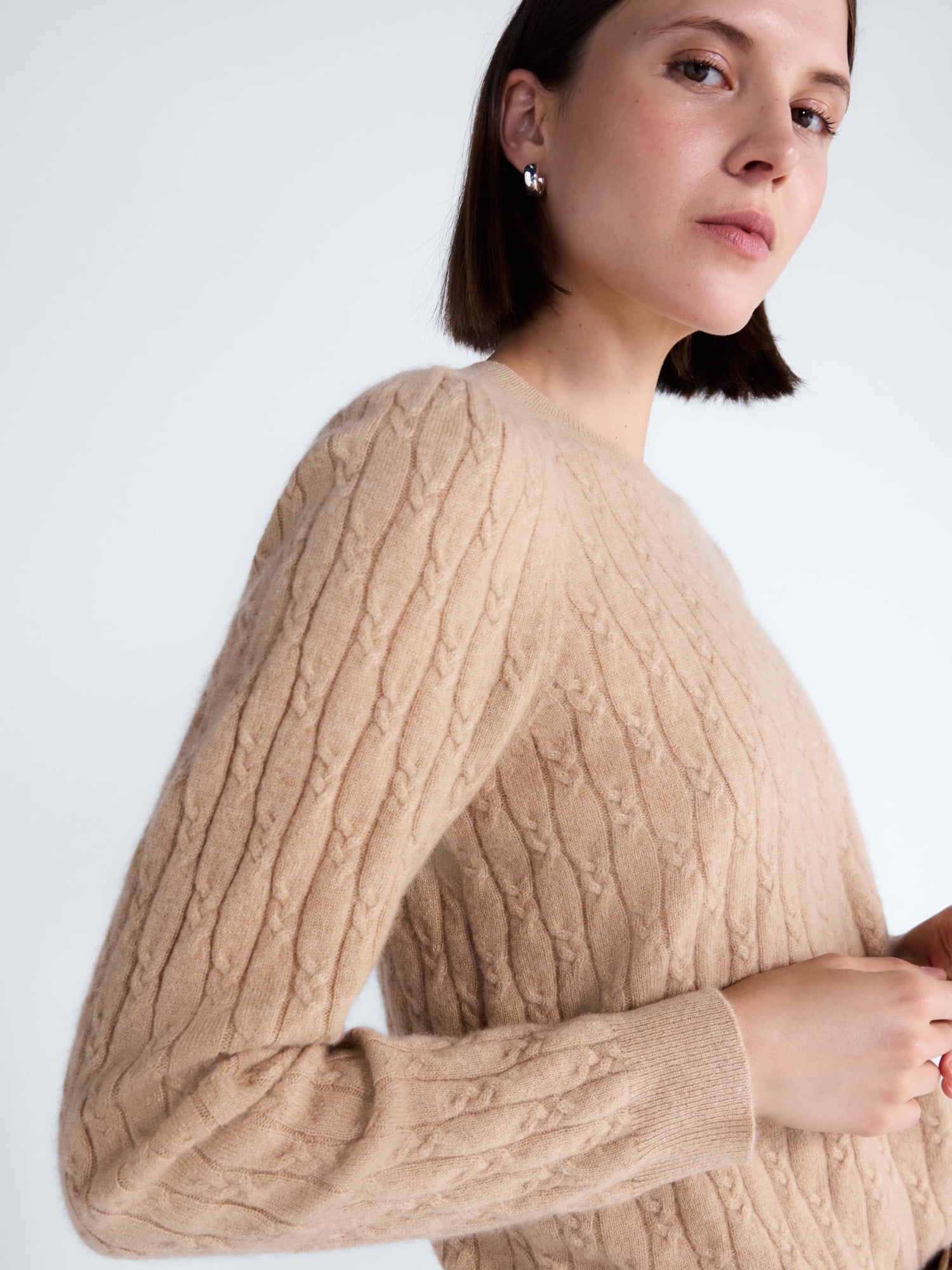 Free Assembly Women's and Women's Plus Cashmere Cable Knit Sweater with Puff Sleeves, Midweight, Sizes XS-4X