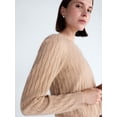 thumbnail image 5 of Free Assembly Women's and Women's Plus Cashmere Cable Knit Sweater with Puff Sleeves, Midweight, Sizes XS-4X, 5 of 5