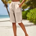 thumbnail image 6 of JJHGVB Bermudas Shorts for Women Summer Shorts Lounge Shorts High Waisted Gauze Shorts Knee Length Wide Leg Casual Summer Beach Pants Flowy Shorts Summer Trendy Elastic Wais Women’s Beige L, 6 of 9