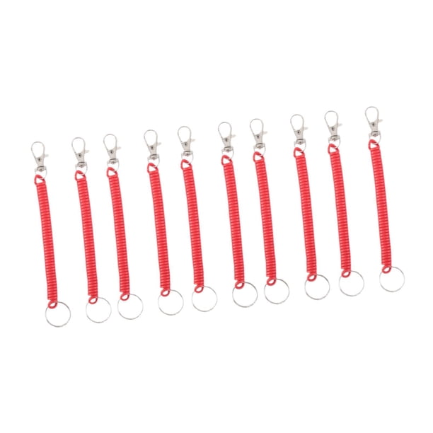 10 llaveros retráctiles en espiral con resorte para cartera, llaves y teléfono móvil. Rojo