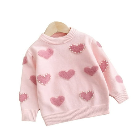 

eczipvz Baby Girl Clothes Toddler Children Kids Baby Girls Long Sleeve Love Print Pearl Sweater Outer Outfits Kid (Pink 4-5 Years)
