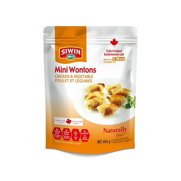Siwin Foods Chicken & Vegetable Mini Wonton 454g, Fully Cooked, easy to prepare.