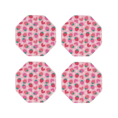 

Fuzoiu Haear Strawberry Print Leather Coasters Set Drink Coasters Set of 4 for Tabletop Protection Durable PVC Coasters Home Décor and Housewarming Gift-Octagon