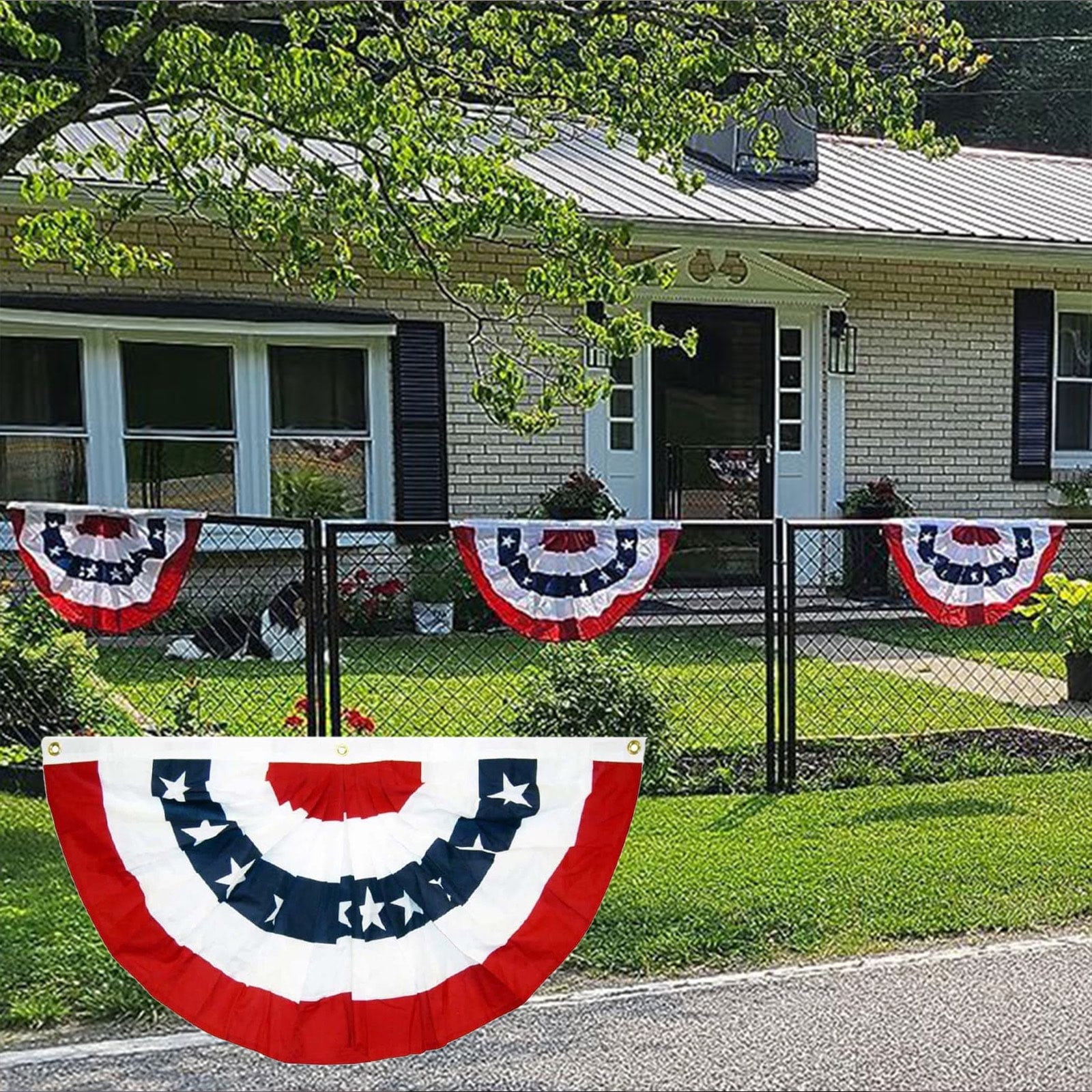 American Flag Bunting Patriotic Pleated Fan Flag USA Flags with Brass Grommets and Zip Ties for 4th of July Memorial Day Decoration Outdoor (1.5x3 Feet)