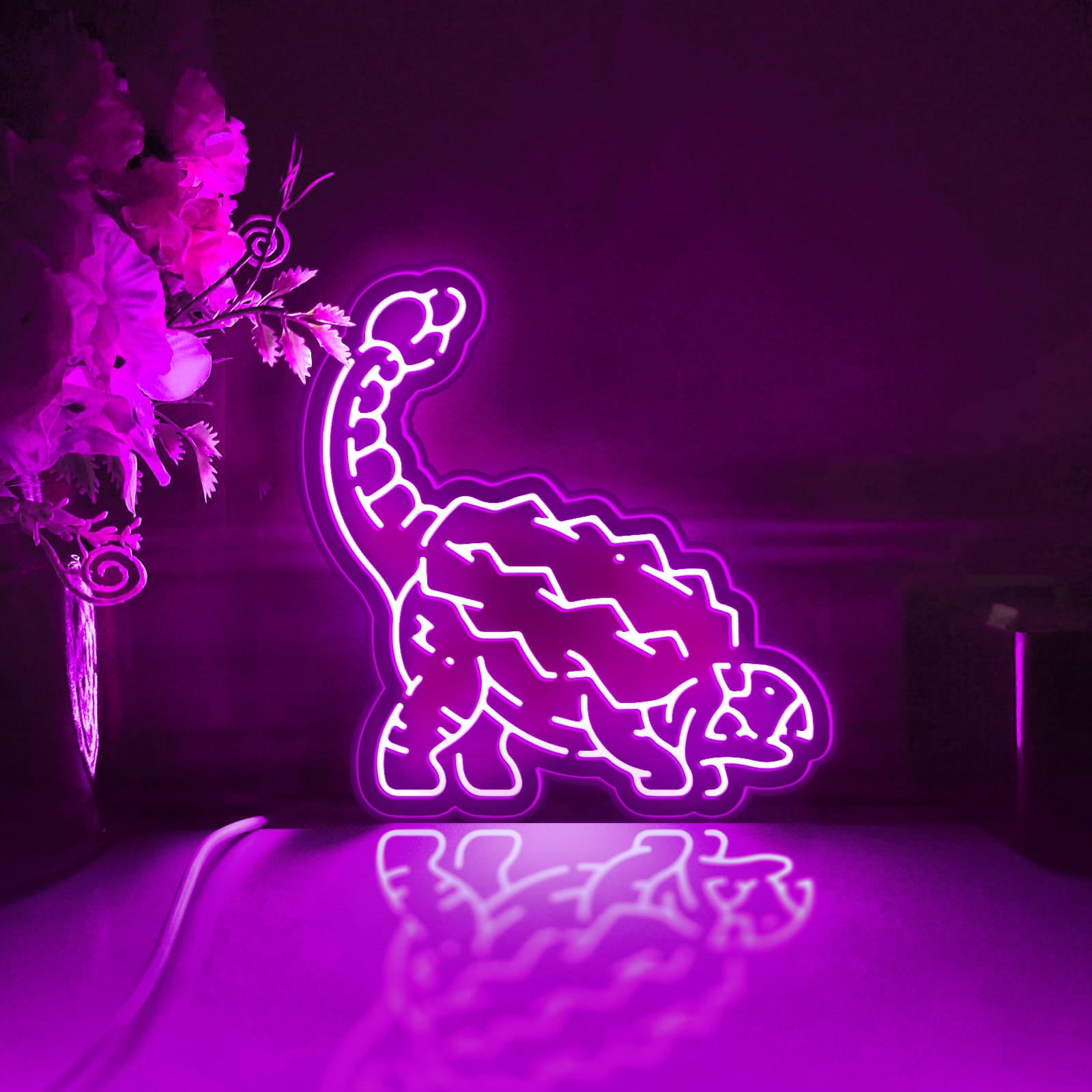 Dinosaur Led Light Box, Dimmable Neon-Like Light Signs USB Power for Wall Decor Bedroom Decoration, Color Flow Effect (WxH) 16"x16"