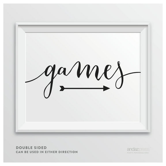 Games! Formal Black Wedding Party Directional Signs, Double-Sided