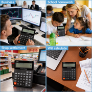 Calculators Desktop, Desk Calculator with Large 2 Line Display, Talking Basic Calculator with Big Button & Adjustable Volume, 4 Function Calculators for Business, Students, Office Supplies(Black)
