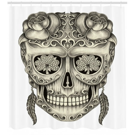 Day Of The Dead Decor Shower Curtain Spanish Sugar Skull With