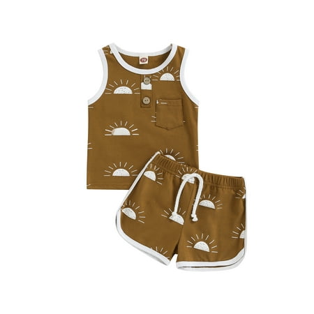 

Calsunbaby Toddler Baby Girls Boys 2PCS Outfits Set Sleeveless Sun T-Shirt Shorts Summer Clothes Brown 6-12 Months