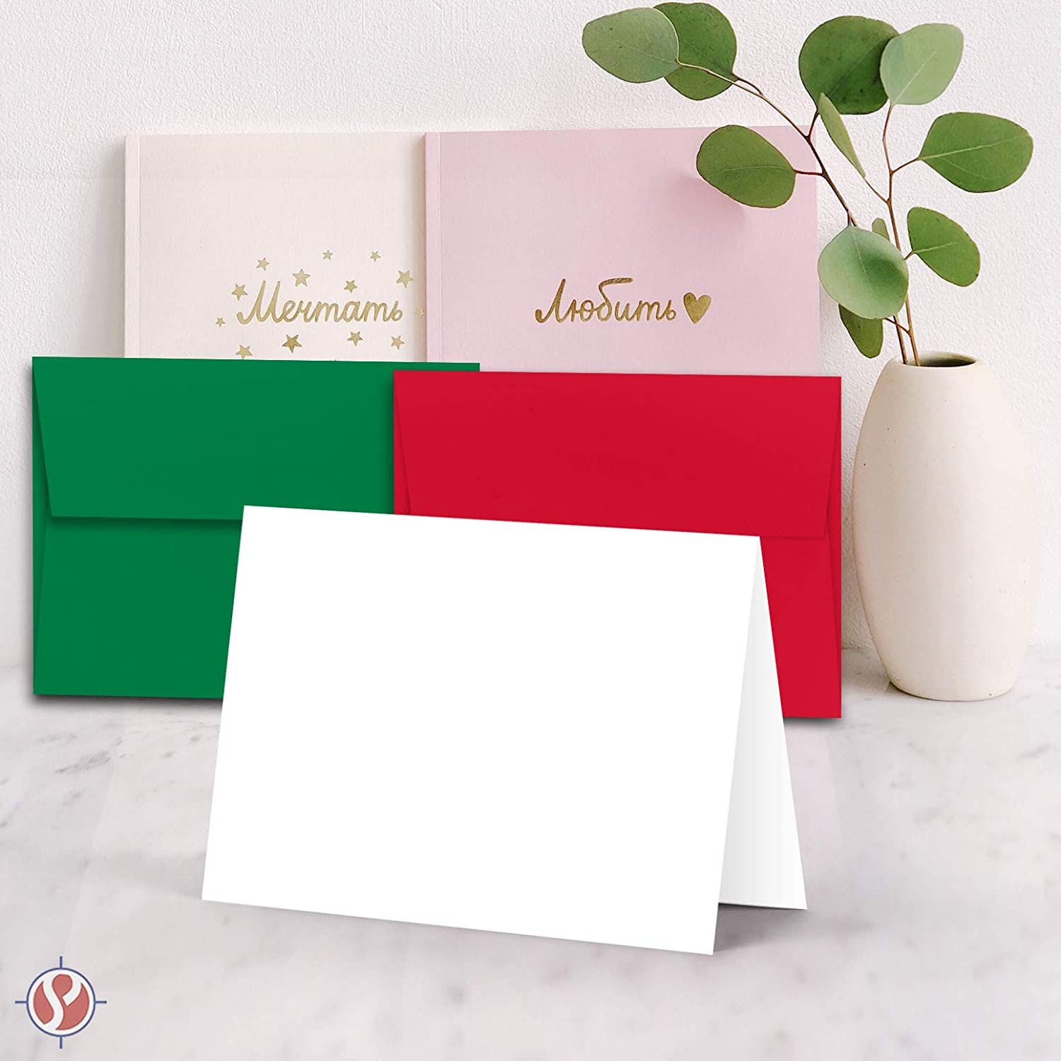 2026 Christmas Greeting Cards Set | 50 White Blank Foldover Cards - 5" x 7" When Folded | Christmas Holiday Color A7 Envelopes - 25 Red and 25 Green Envelopes | Great for Greetings, and Invitations