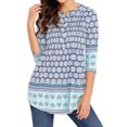 thumbnail image 3 of Women Floral Printed 3/4 Sleeve Notch V Neck Button Tunic Top, 3 of 5