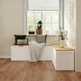 thumbnail image 2 of KULAGAGA L-Shape Wooden Shoe Storage Bench with 2 Doors & 2 Storage Compartments, Entryway Corner Bench with Wood Grain for Hallway, White & Oak, 2 of 8