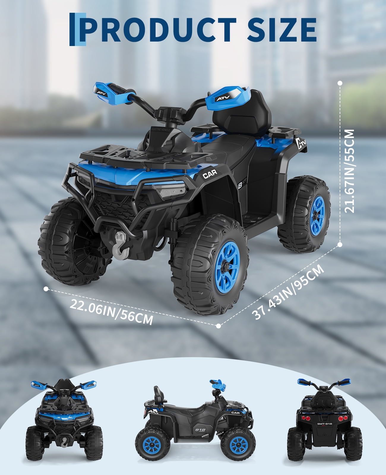 12V Electric Ride on Toys with Remote Control, Kids ATV with LED & Bluetooth, Dual 45W Motors & 3 Speed Electric Car for Kids