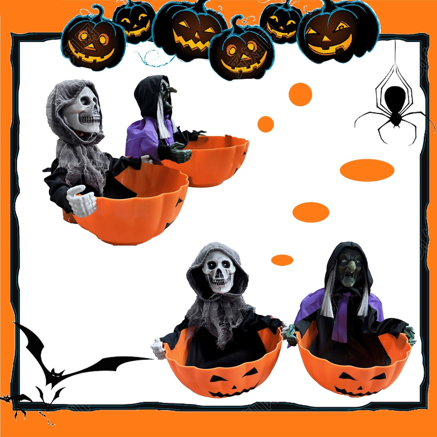 Light Up Witch Candy Bowl with Ghost Skull Sound for Halloween Parties