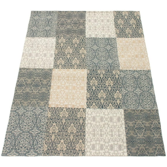 ECARPETGALLERY 5'8" x 7'7" Transitional Collage Handmade Area Rug for Living Room, Dining Room and Bedroom in Blue