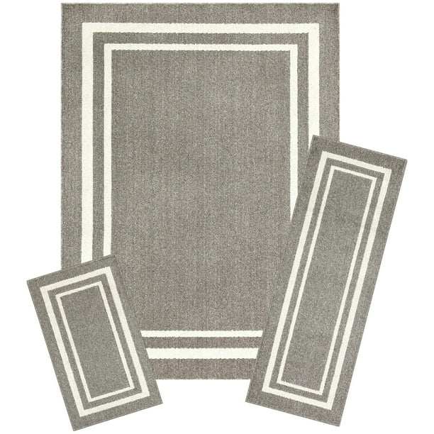 Mainstays Traditional Frame Border Loop Pile Area Rug Set, Koala, 3Piece