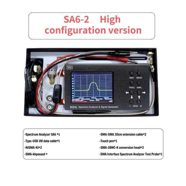 6GHz Portable SA6 Spectrum Analyzer & Signal Generator,3.2 inch Touch Screen,Built-in Battery,35~6200 MHz Input,PC Control ,Powerful Signal Generation