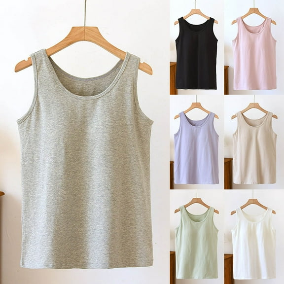 Antinious Women Solid Crew Neck Wide Strap Sleeveless Tank Top With Removable Pads,Holiday!Sleep Shirts for Women,Women Tops Casual,Beige,M