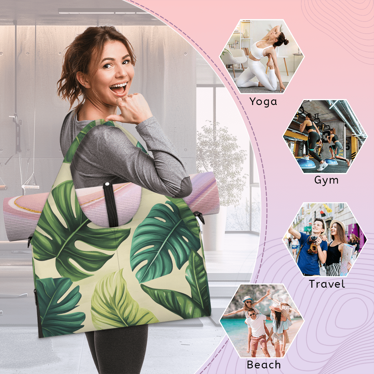 Gym Bag with Yoga Mat Holder and Shoe Compartment Multi-Functional Duffel Bag for Yoga, Gym ,Travel, Sports, Work