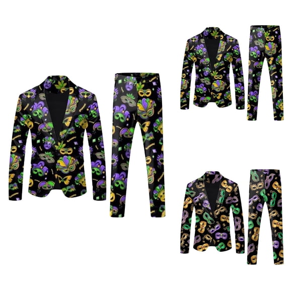 Men's Carnival 3D Digital Printed Suit Set Mardi Gras Blazer Slim Long Sleeve Button Down Holiday Sport Coat Light Business Suit Jacket Trousers Set 2026