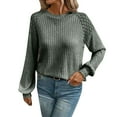 thumbnail image 2 of Dgankt Sweaters for Women Casual Crew-Neck Lace Splicing Solid Color Pullover Long Sleeve,Size S-2XL, 2 of 4