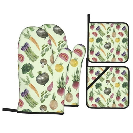 

Oven Mitts and Pot Holders Sets 4 pcs Asparagus Print vegetable Non-Slip Oven Gloves Potholders Soft Quilted Lining Heat Resistant Gloves Hot Pads for Kitchen Cooking Baking