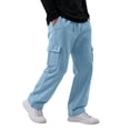 thumbnail image 3 of UDAUDU Men's Cargo Sweatpants Baggy Wide Leg Fleece Casual Joggers Cotton Loose Fit Drawstring Elastic Waist Pants with Pockets Light Blue XL, 3 of 9