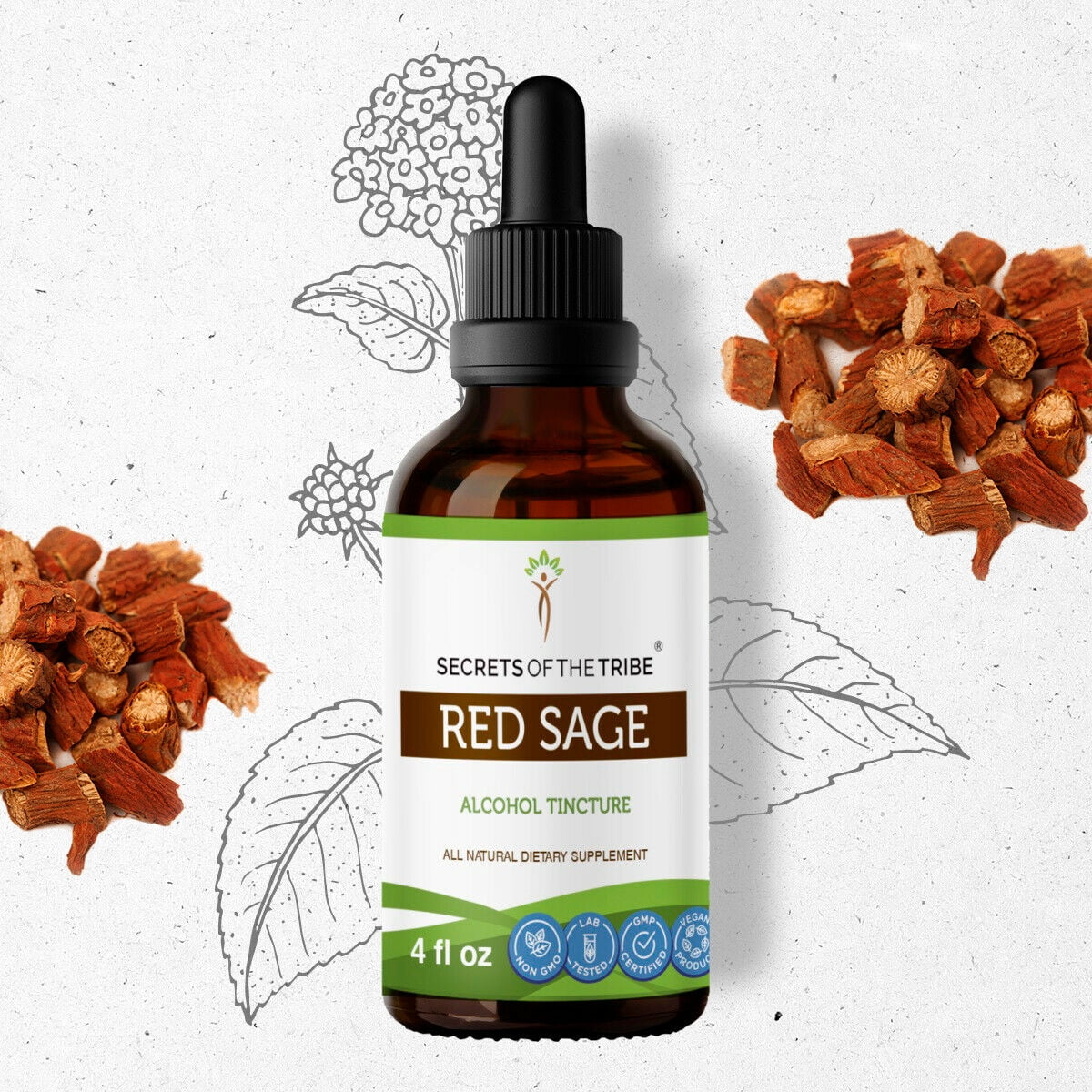 Red Sage Tincture Alcohol Extract, Organic Red Sage Salvia ...