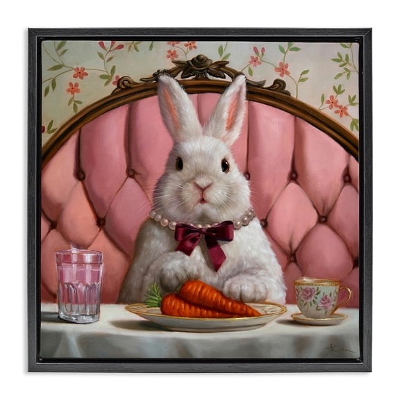 Stupell Industries Bun Appetit Rabbit Dining Black Framed Floater Canvas Wall Art, design by Lucia Heffernan