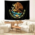 thumbnail image 2 of Mexican Flag Tapestry Wall Hanging, Cool Mexico Eagle of Arms Flag Home Wall Art Decor Cactus Snake Eagle Banner Black Backdrop Hippie Wall Tapestries for Bedroom Living Room Office, 60X40IN, 2 of 3