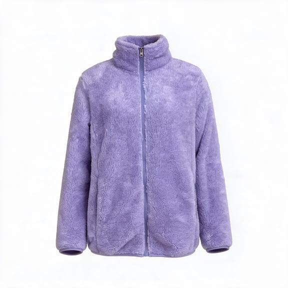 Qeils Women's Polar Fleece Full Zip Stand Collar Jacket, Lightweight Warm Coat with Pockets, Fall Winter Casual