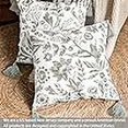 thumbnail image 5 of DriftAway Boho Throw Pillow Covers Julia Modern Farmhouse Decorative Home Cushion Velvet Tassels Watercolor Blooming Flower Floral Pattern for Bed Sofa or Bench 2 Pieces 18"L x 18"W Gray, 5 of 7