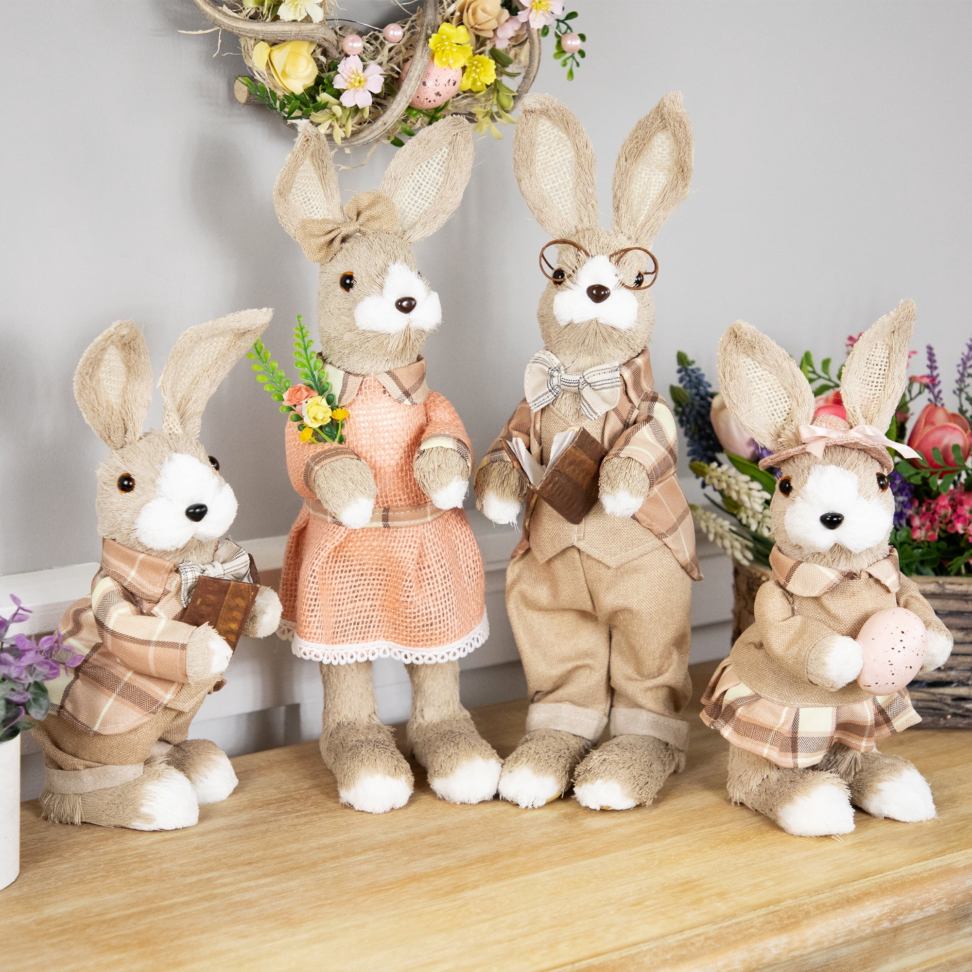 Northlight Boy Easter Rabbit Figurine with Plaid Jacket - 12" - Beige