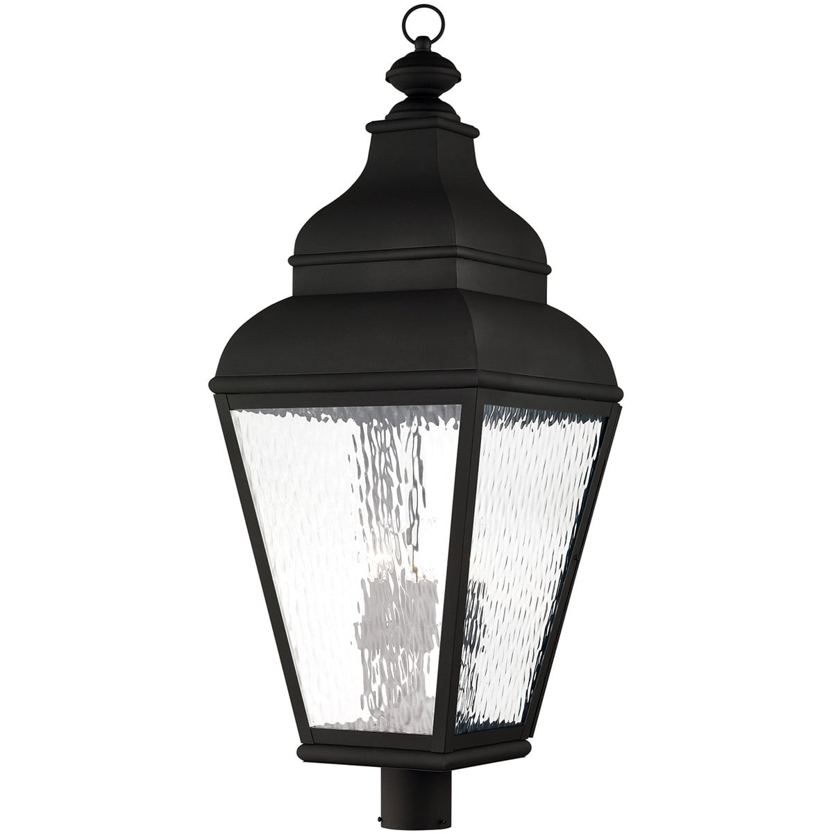 14 inch 4 Light Black Outdoor Post Lantern Pendant Lighting Fixture with Clear Water Glass Shade backed with Hand Crafted Solid Brass material for patio, front porch, entryway and more