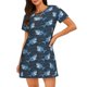 thumbnail image 1 of Balery Funny Sharks Camisón de manga corta con cuello redondo para mujer, cómodo y elegante., 1 of 6