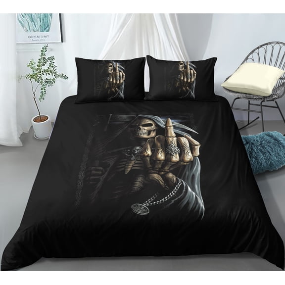 YJHDM Skull Bedding Set 3D Halloween Quick Drying Duvet Cover Pillow Case 2/3pcs for Boys Teens Men