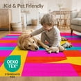 thumbnail image 4 of ODIKA 4'x6' Washable Area Rug Non-Slip, Chair-Friendly, Flatwoven Abstract Pink Checkered Grid Wavy Ribbons Swirls Orange for Home Office, Under Desk, 4 of 7
