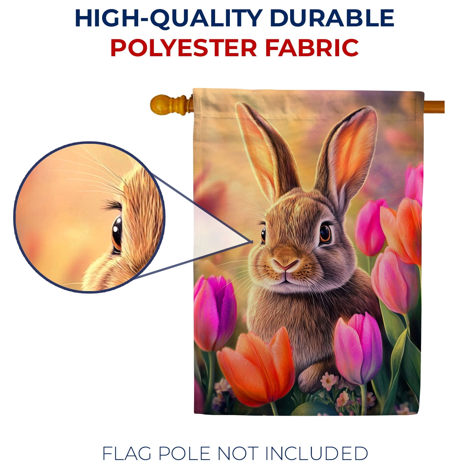 America Forever Spring Bunny House Flag, 28 x 40 inch Double Sided, Cute Rabbit Tulip Flowers Easter Spring Seasonal Outdoor Decorations Yard Flag