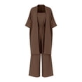 thumbnail image 6 of Mifsaly Two Piece Linen Sets for Women Open Front Long Cardigan and High Waisted Wide Leg Jumpsuits with Pockets Lightweight Flowy Summer Casual Vacation Matching Outfits Brown,XL, 6 of 8