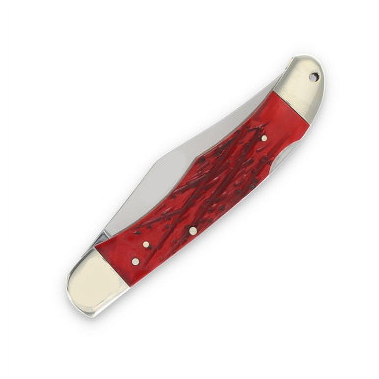 Marbles Marbles Red Jigged Bone Hunter 3.5in Satin Clip-Point Folding Knife MR582