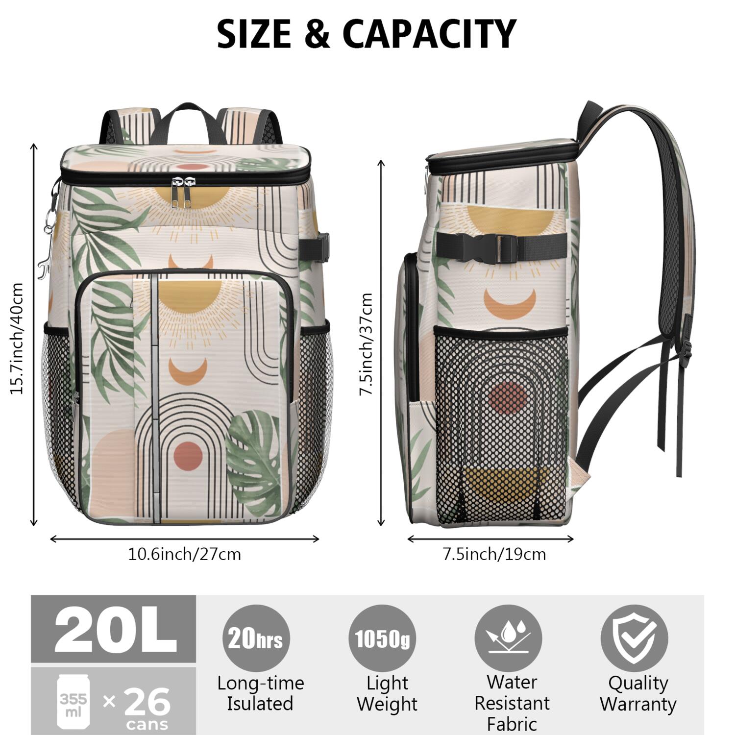 Travel Cooler Bag - Boho Bohemian Art Camping Beer Cooler Backpack with Bottle Opener- Waterproof Insulated Picnic Backpacks - Cooler Bag for Beach