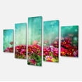 thumbnail image 2 of Little Red and Pink Flowers on Blue - Floral Canvas Art Print, 2 of 3
