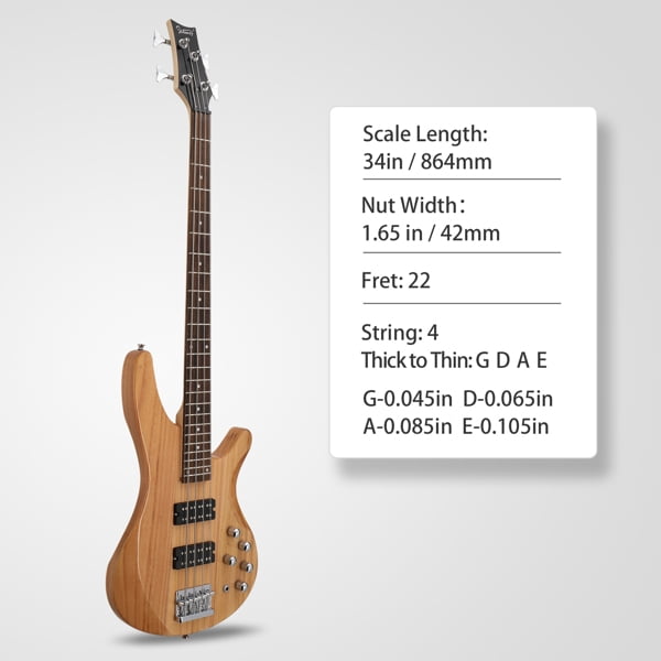 44 Inch GIB 4 String H-H Pickup Laurel Wood Fingerboard Electric Bass Guitar with Bag and other Accessories Burlywood