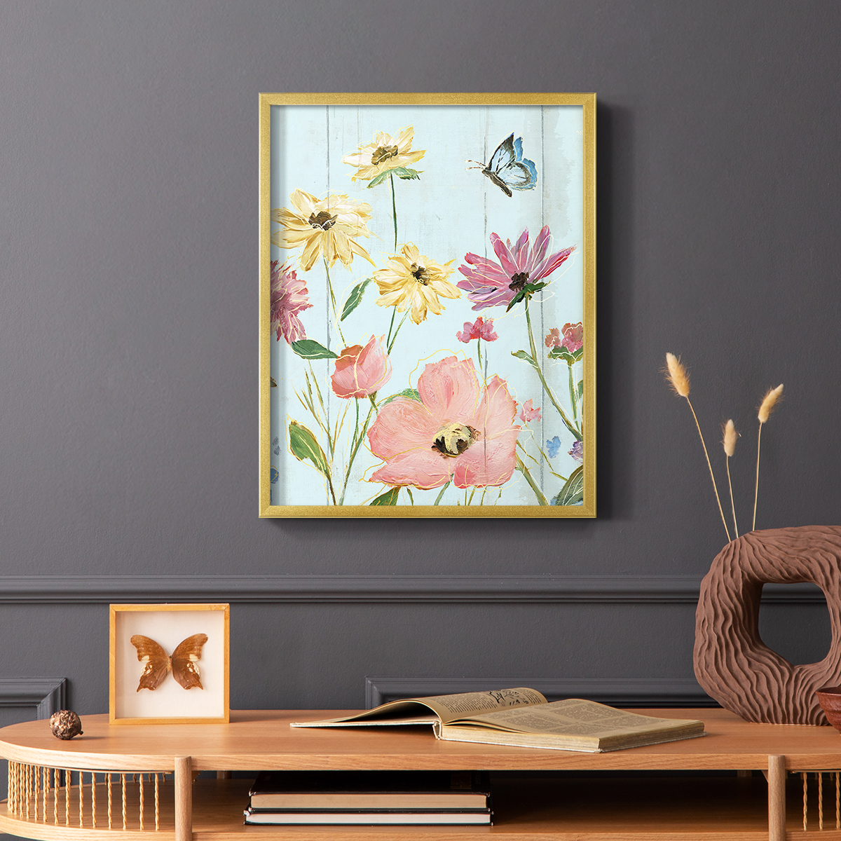 Wildflower Flutter II Framed Print - Solid Wood in Single Picture Frame Solid Wood 2 Framed Print