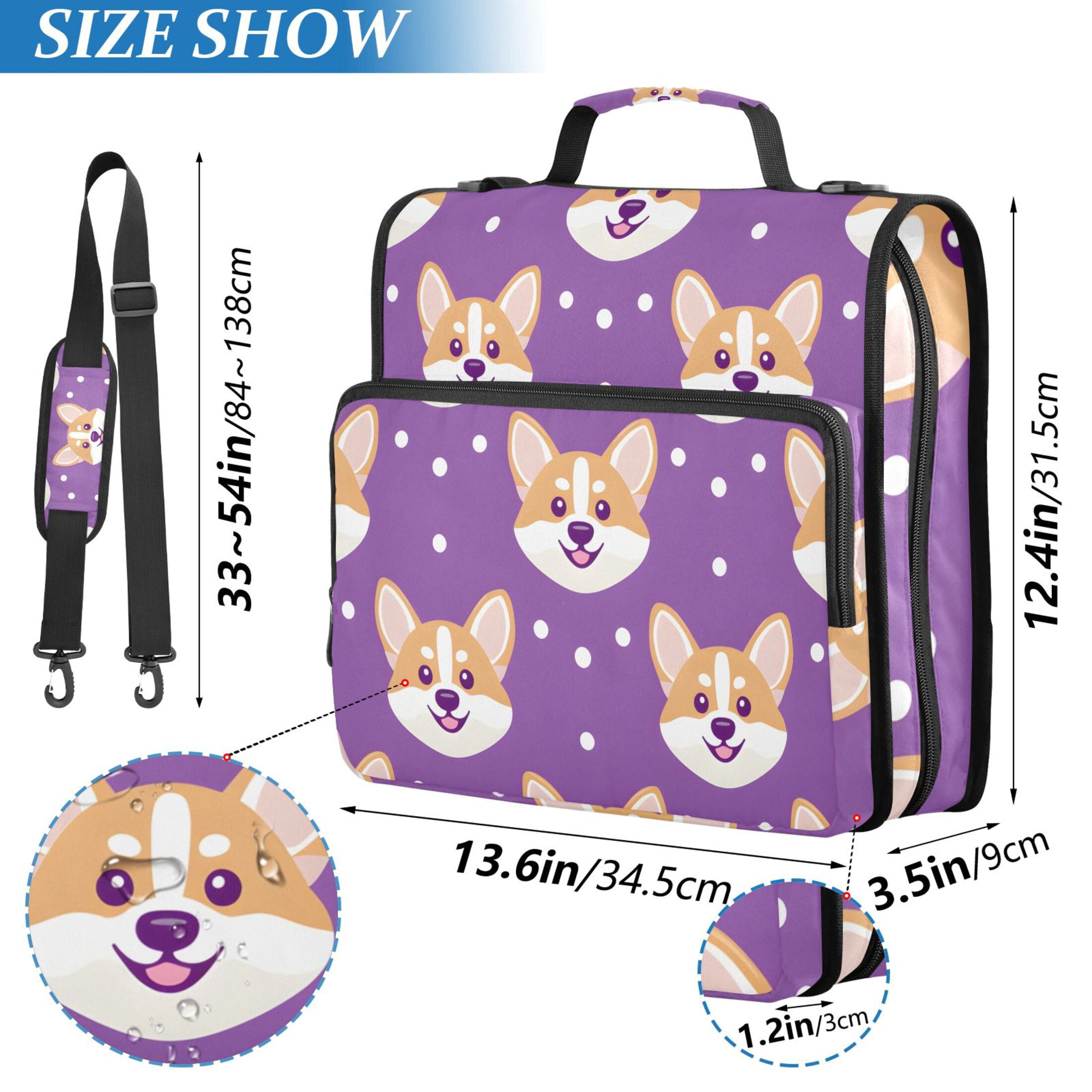 3 Ring Zipper Binder with Shoulder Strap Waterproof Trapper Keeper 2 Inch D-Ring 500 Sheets Capacity Corgi Dog Faces